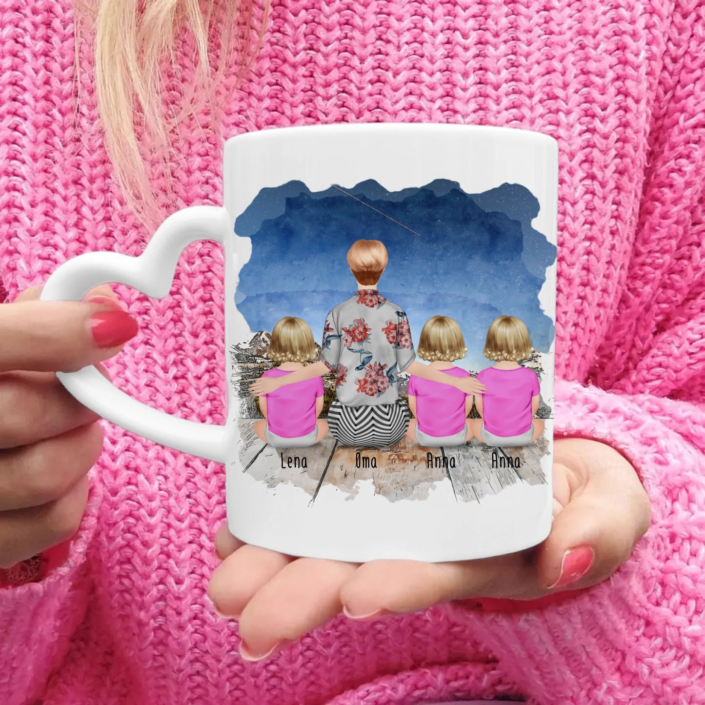 Personalisierte Tasse für Oma (3 Babys + 1 Oma)