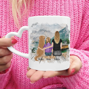 Personalisierte Tasse mit 1 Frau + 1 Kind + 1 Hund
