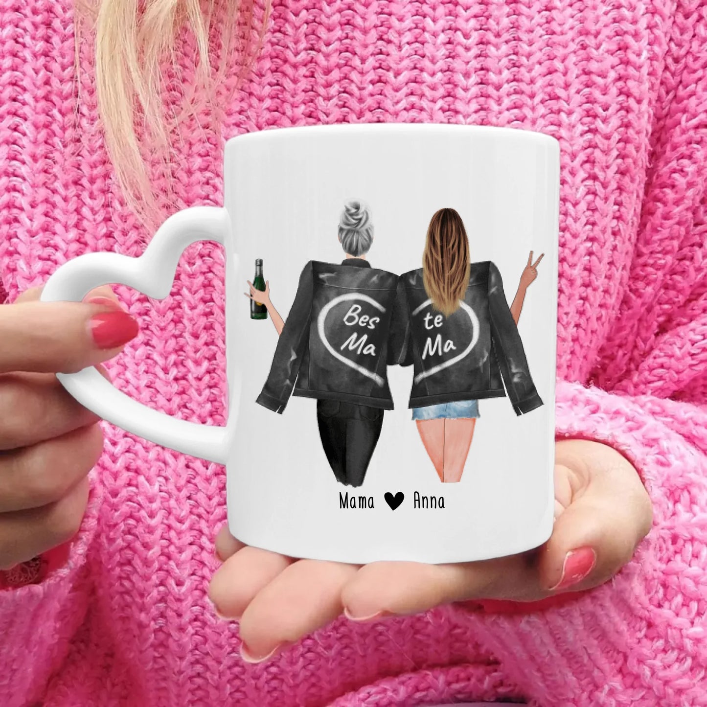 Personalisierte Tasse - Mutter + Tochter mit Jacken