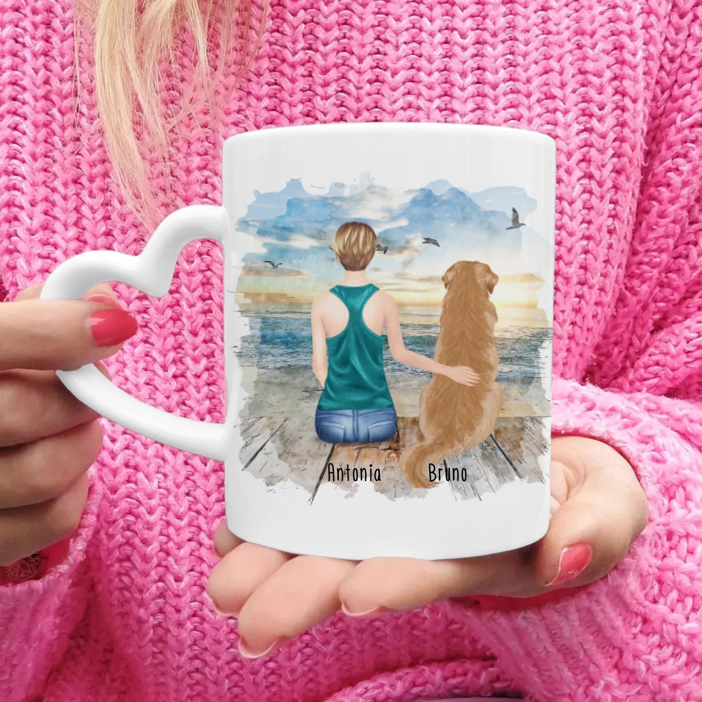 Personalisierte Tasse - 1 Frau + 1 Hund