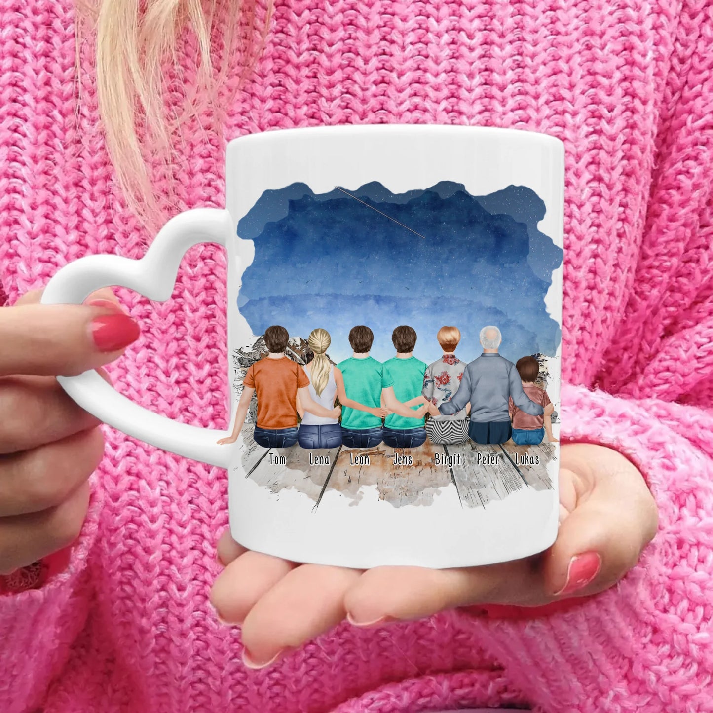 Personalisierte Tasse - 1 Frau + 3 Männer + 1 Oma + 1 Opa + 1 Kind