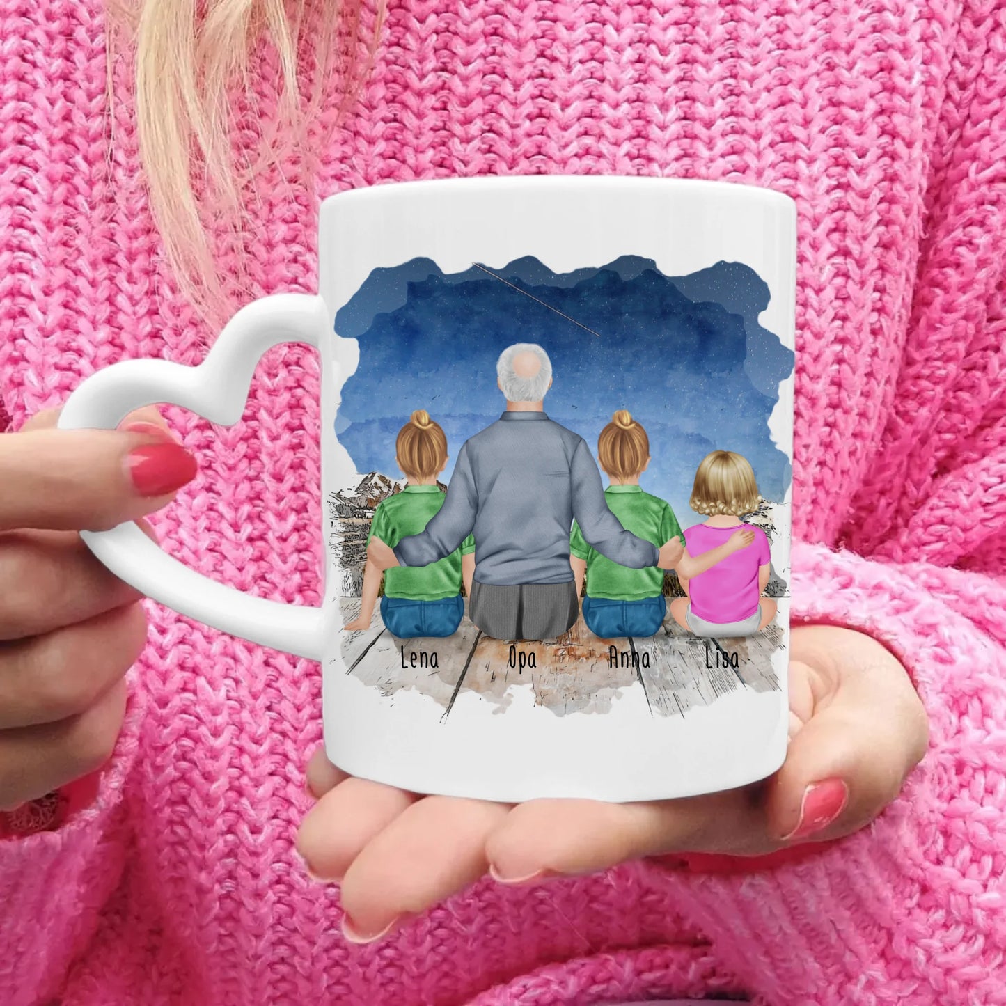 Personalisierte Tasse für Opa (2 Kinder + 1 Baby + 1 Opa)