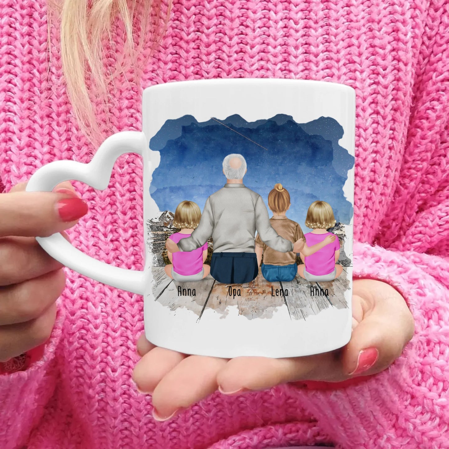 Personalisierte Tasse für Opa (2 Babys + 1 Kind + 1 Opa)