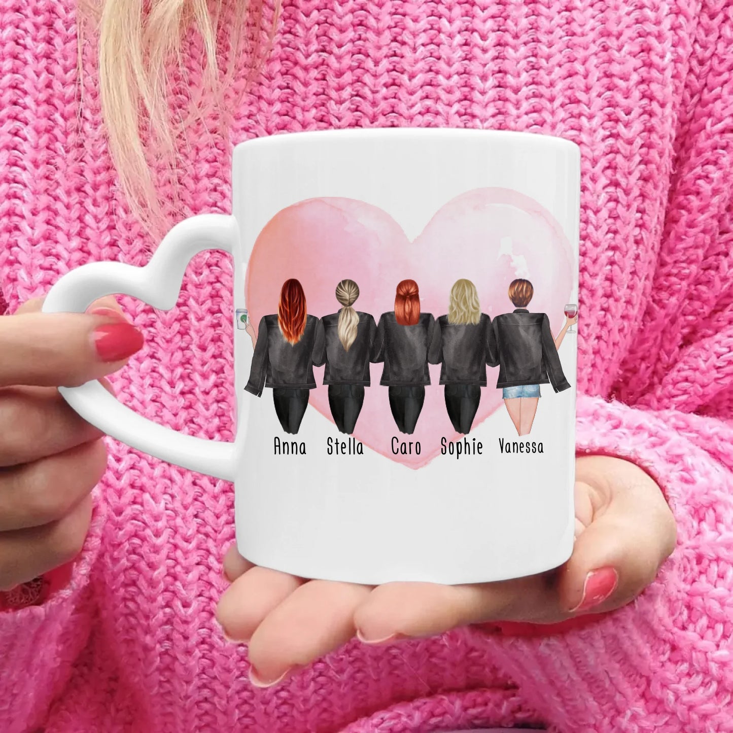 Personalisierte Tasse - Beste Schwestern mit Jacken (5 Schwestern)