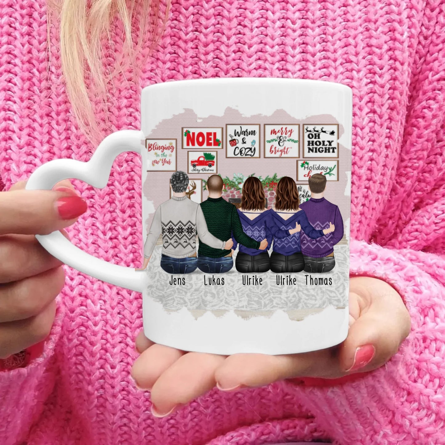 Personalisierte Tasse mit Bruder/Schwester (2 Schwestern + 3 Brüder) - Weihnachtstasse