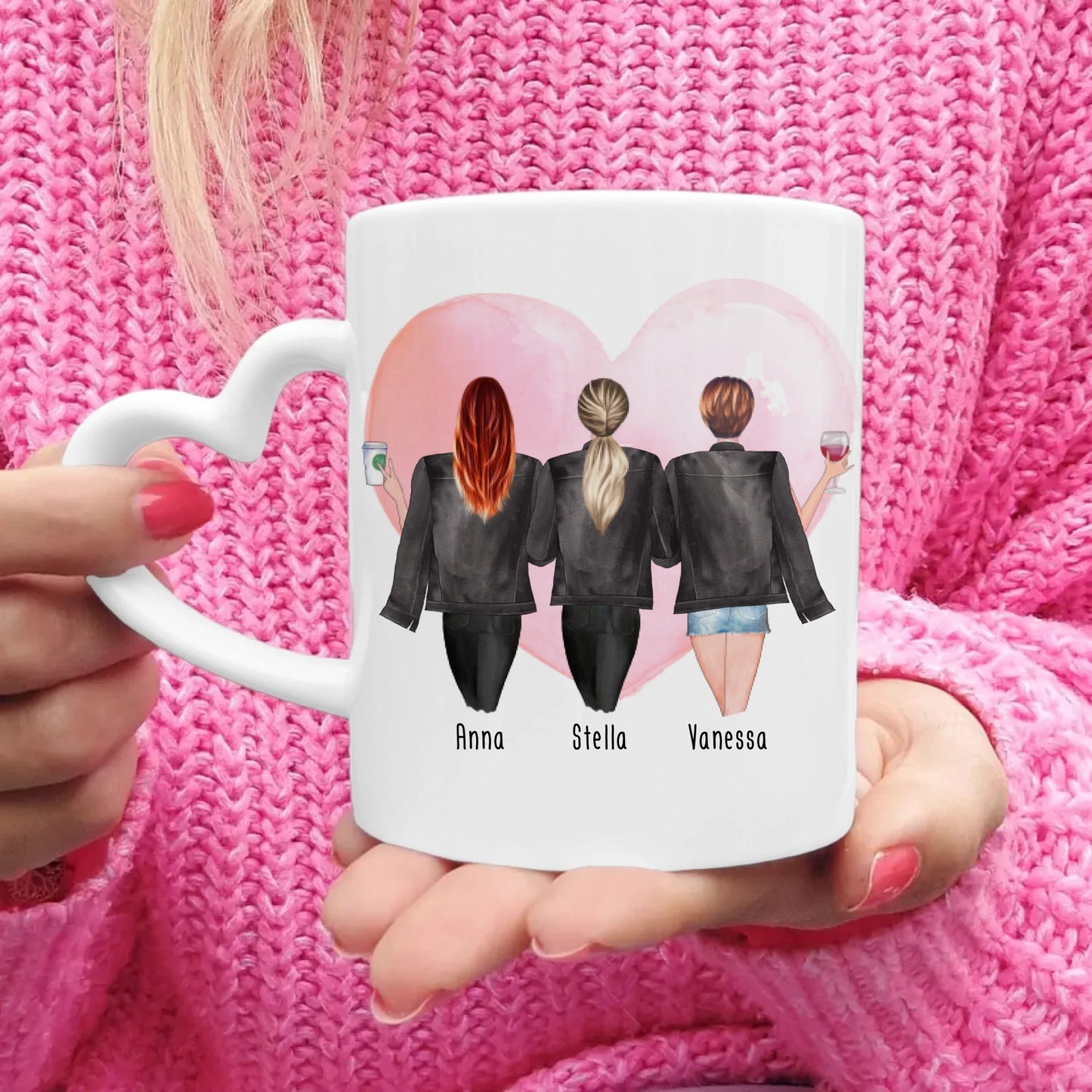 Personalisierte Tasse - Beste Schwestern mit Jacken (3 Schwestern)