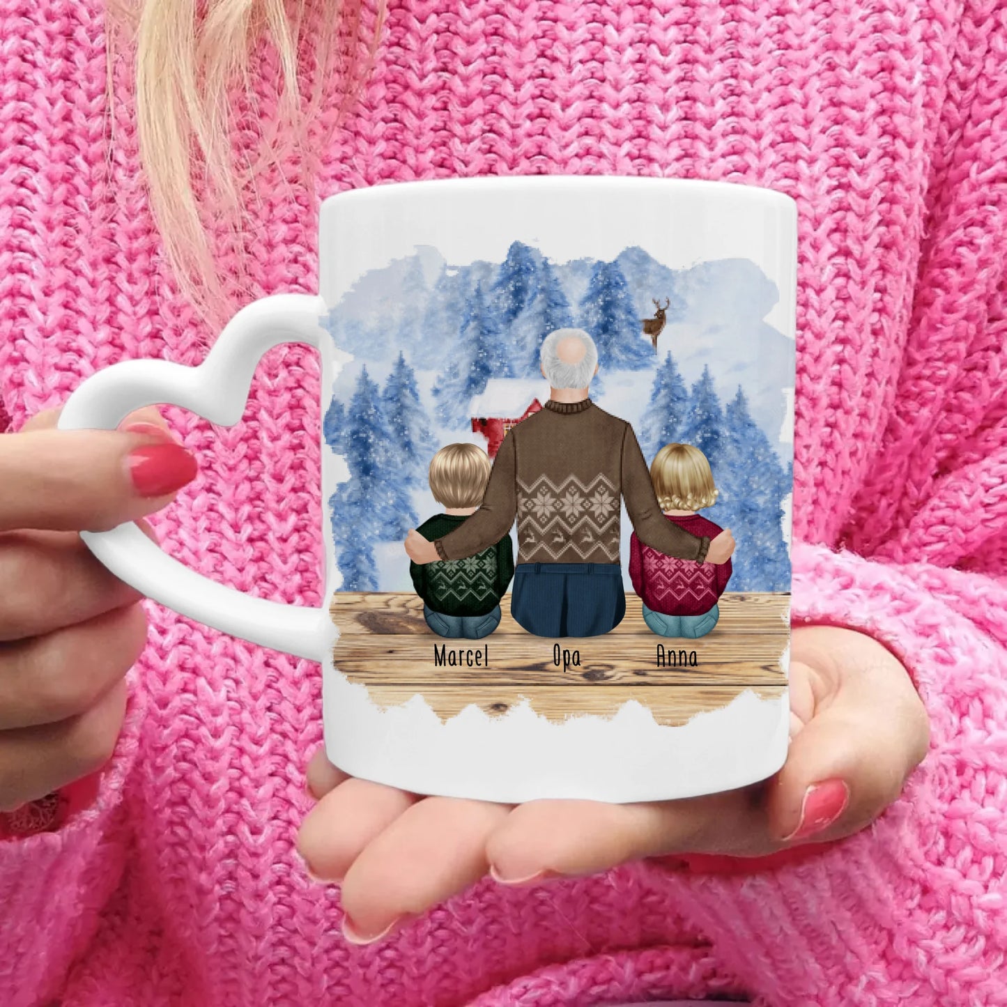 Personalisierte Tasse für Opa (2 Babys + 1 Opa) - Weihnachtstasse