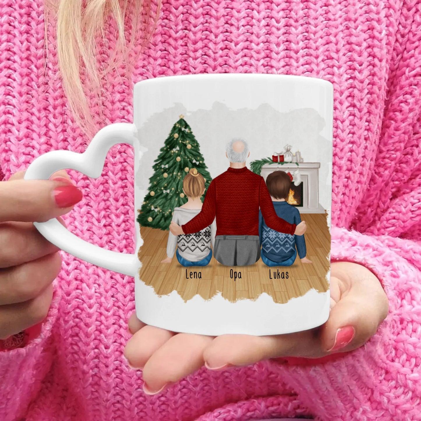 Personalisierte Tasse für Opa (2 Kinder + 1 Opa) - Weihnachtstasse