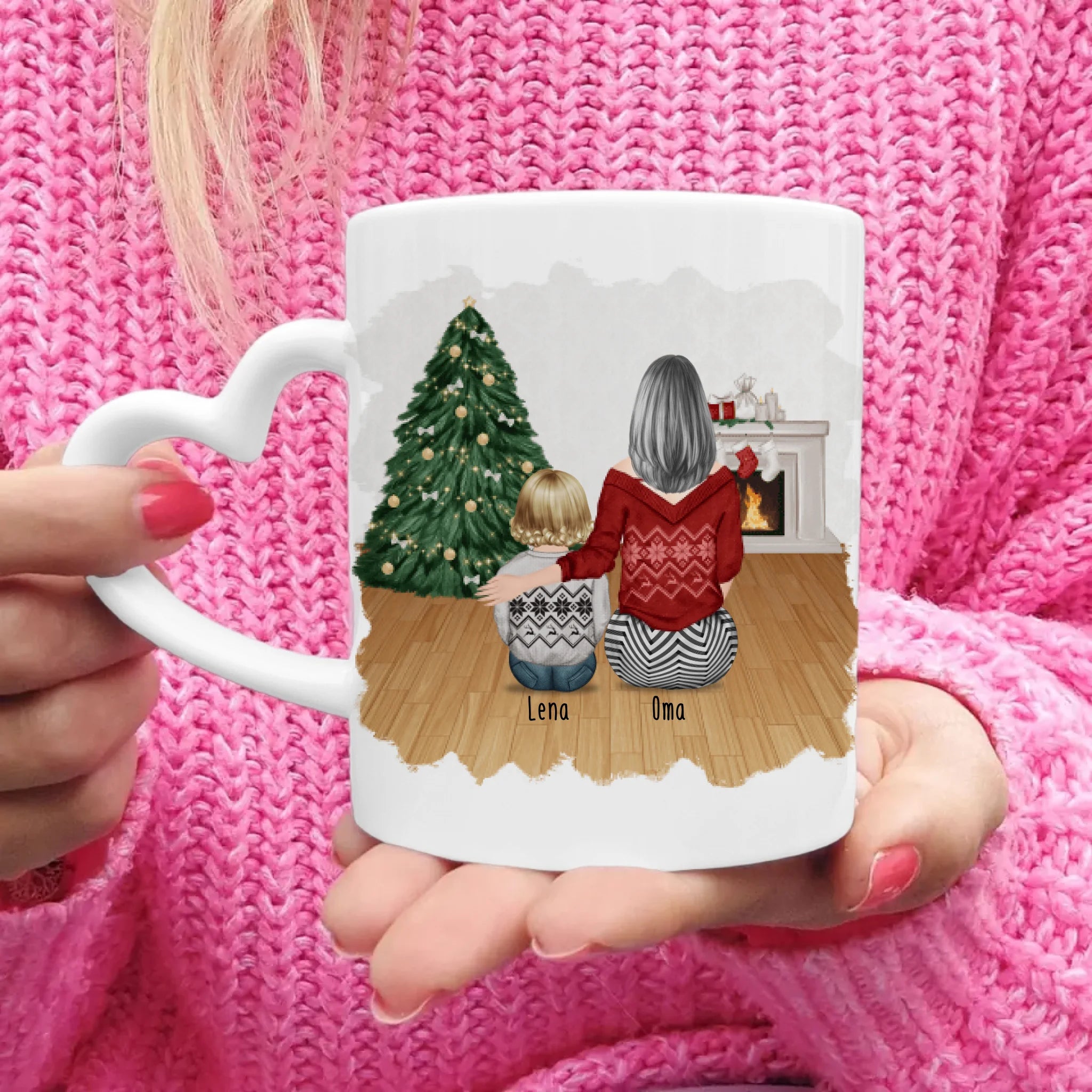 Personalisierte Tasse für Oma (1 Baby + 1 Oma) - Weihnachtstasse