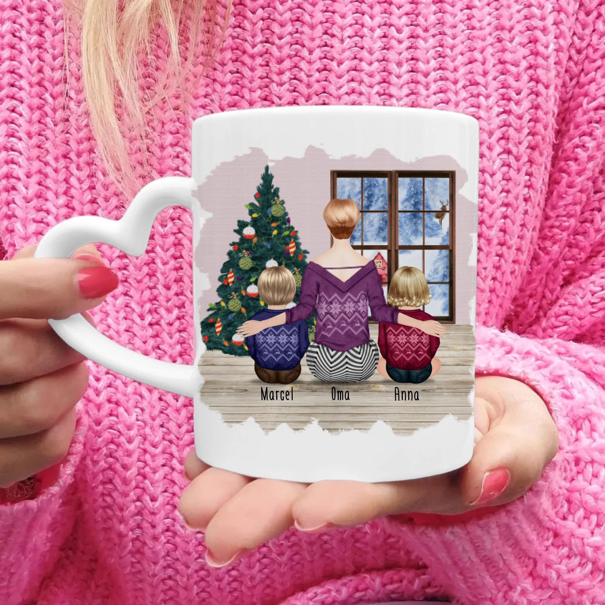 Personalisierte Tasse für Oma (2 Babys + 1 Oma) - Weihnachtstasse