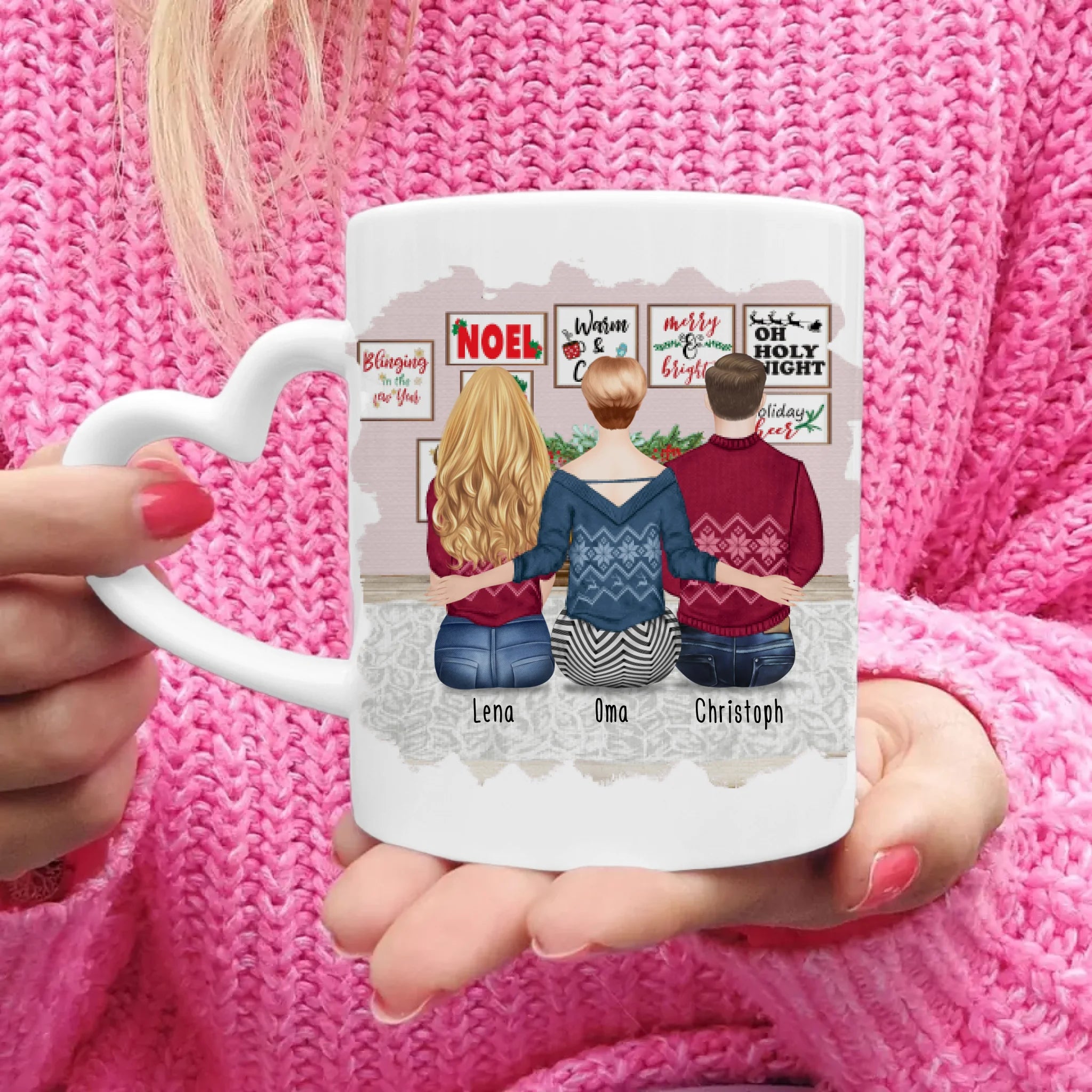 Personalisierte Tasse für Oma (1 Frau + 1 Mann + 1 Oma) - Weihnachtstasse