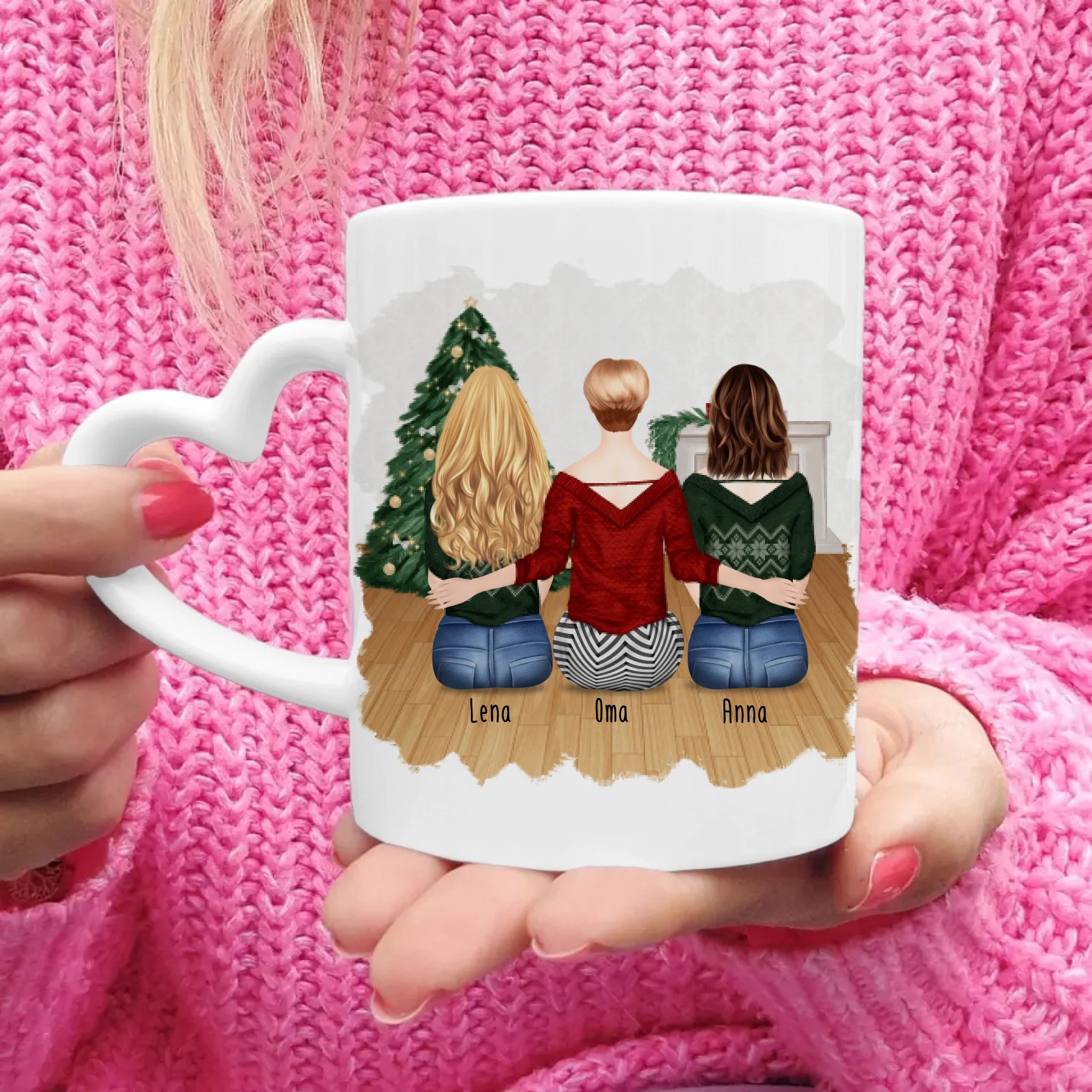 Personalisierte Tasse für Oma (2 Frauen + 1 Oma) - Weihnachtstasse