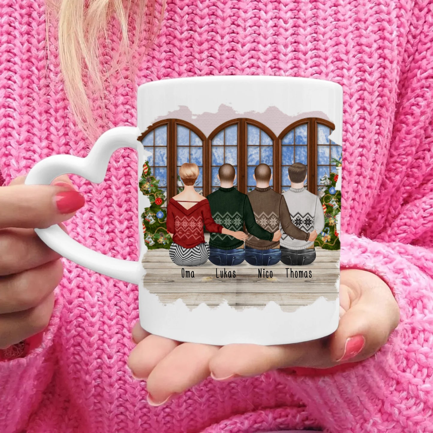 Personalisierte Tasse für Oma (3 Männer + 1 Oma) - Weihnachtstasse