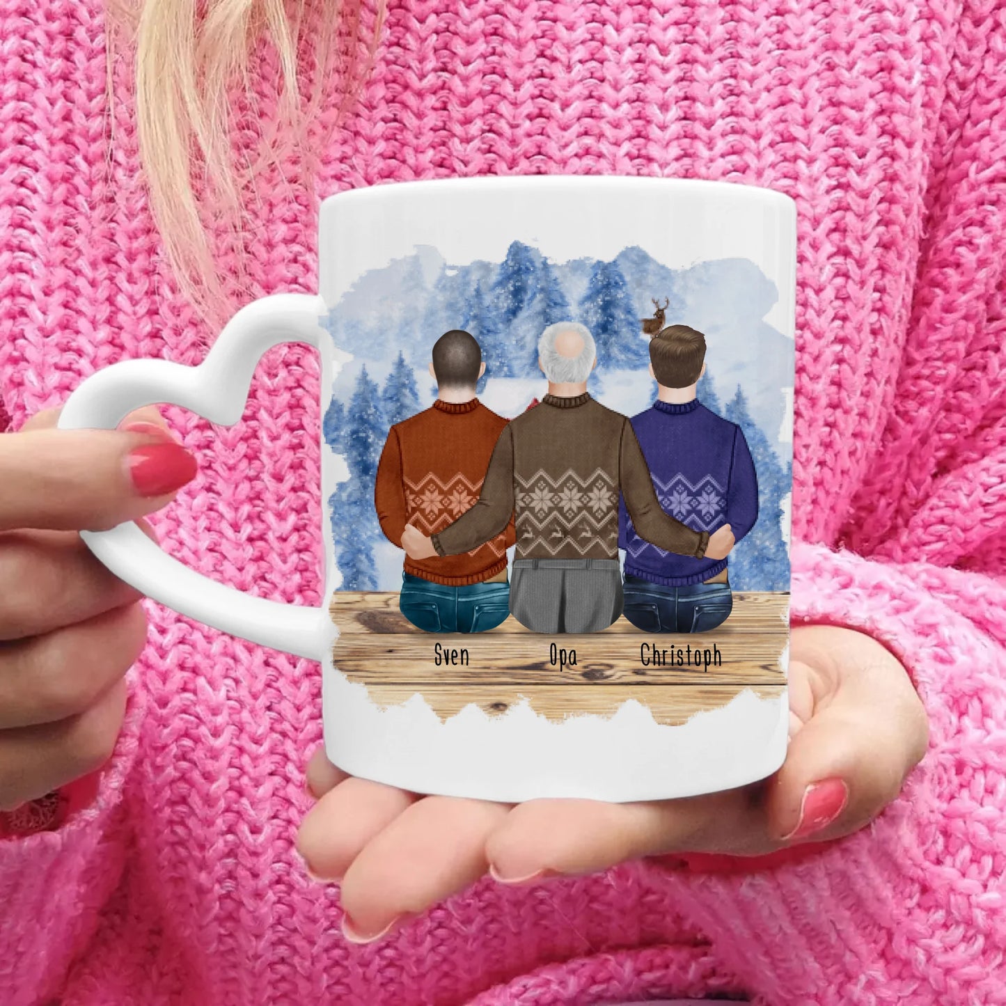 Personalisierte Tasse für Opa (2 Männer + 1 Opa) - Weihnachtstasse