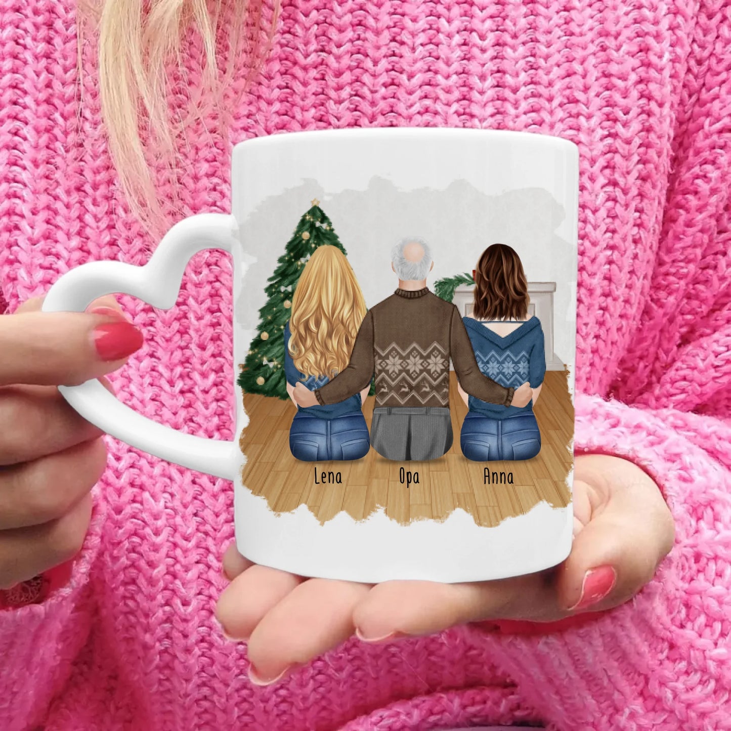 Personalisierte Tasse für Opa (2 Frauen + 1 Opa) - Weihnachtstasse