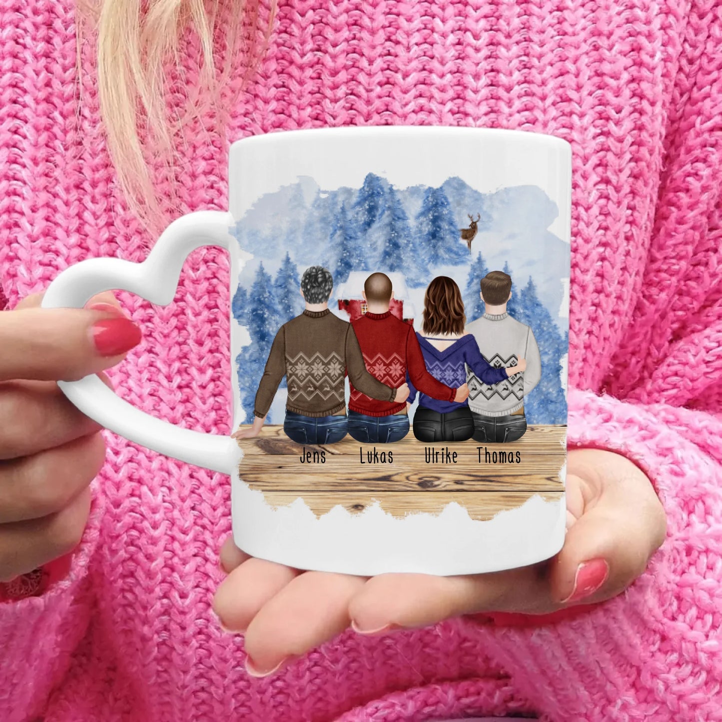 Personalisierte Tasse - Beste Freunde (1 Frau + 3 Männer) - Weihnachtstasse