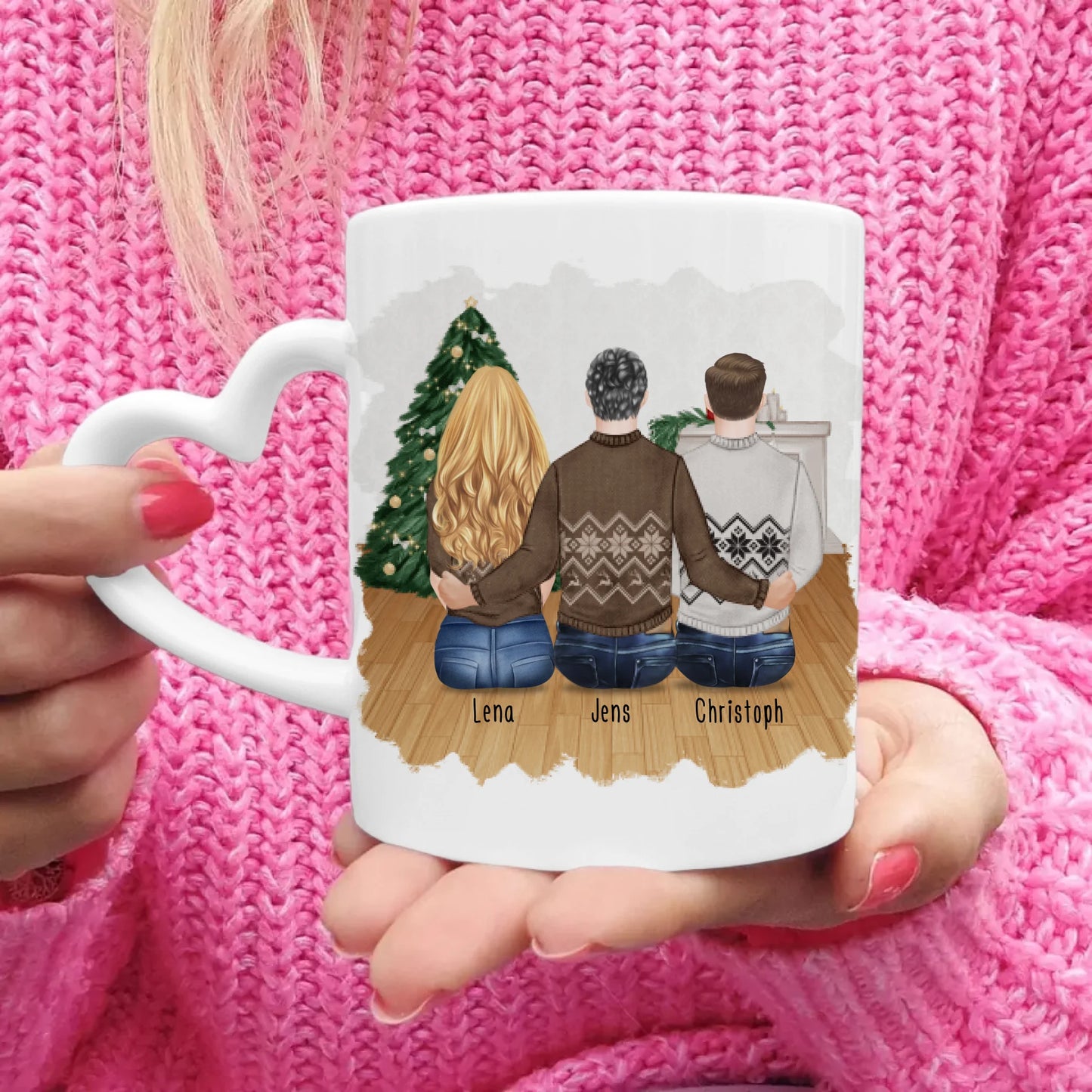 Personalisierte Tasse mit Bruder/Schwester (1 Schwester + 2 Brüder) - Weihnachtstasse