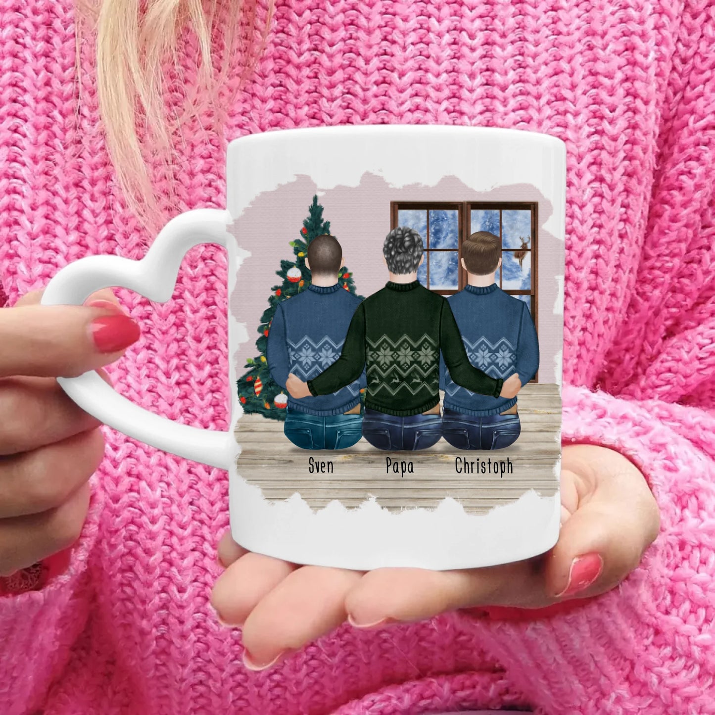 Personalisierte Tasse mit Vater/Sohn (2 Söhne) - Weihnachtstasse