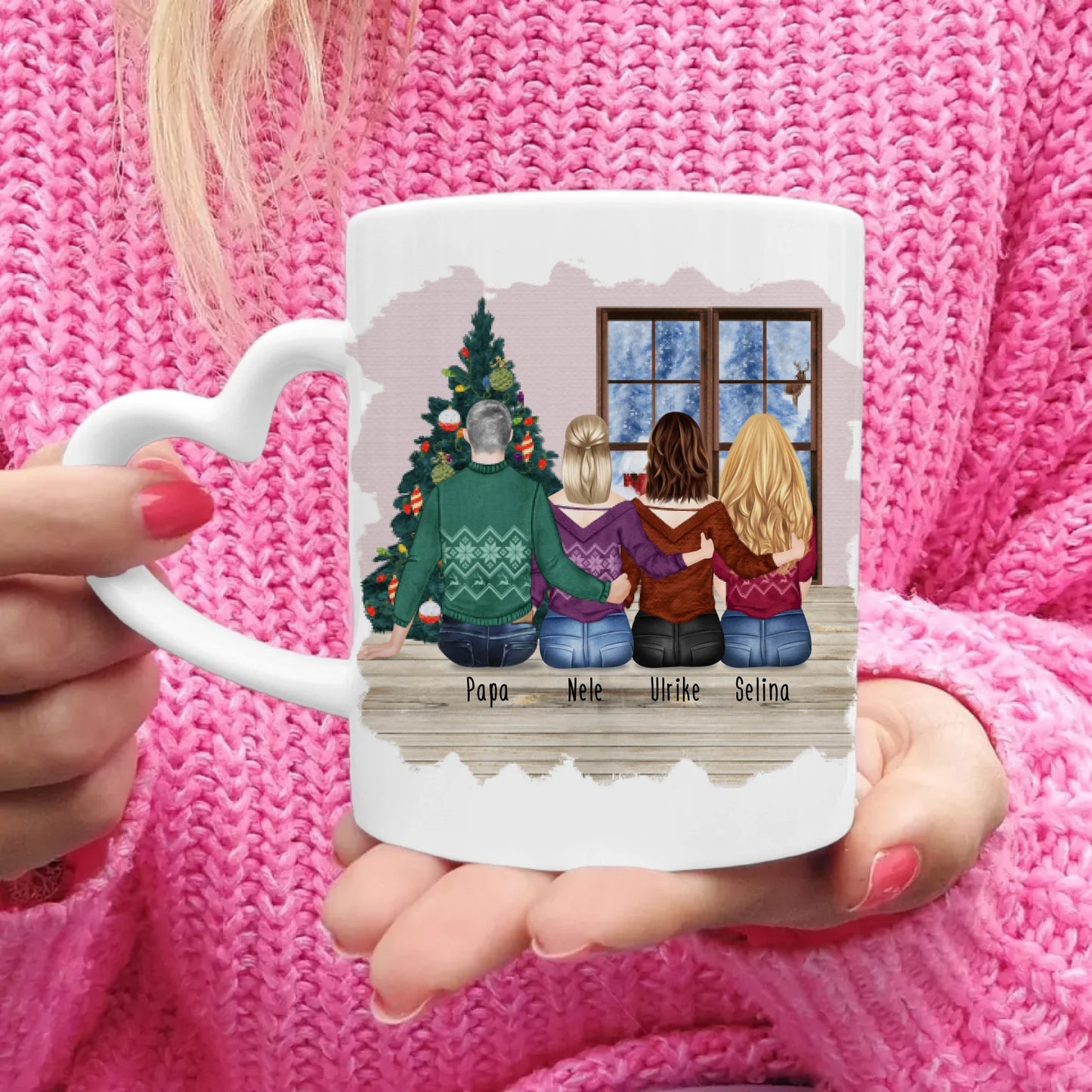 Personalisierte Tasse mit Vater/Tochter (3 Töchter) - Weihnachtstasse