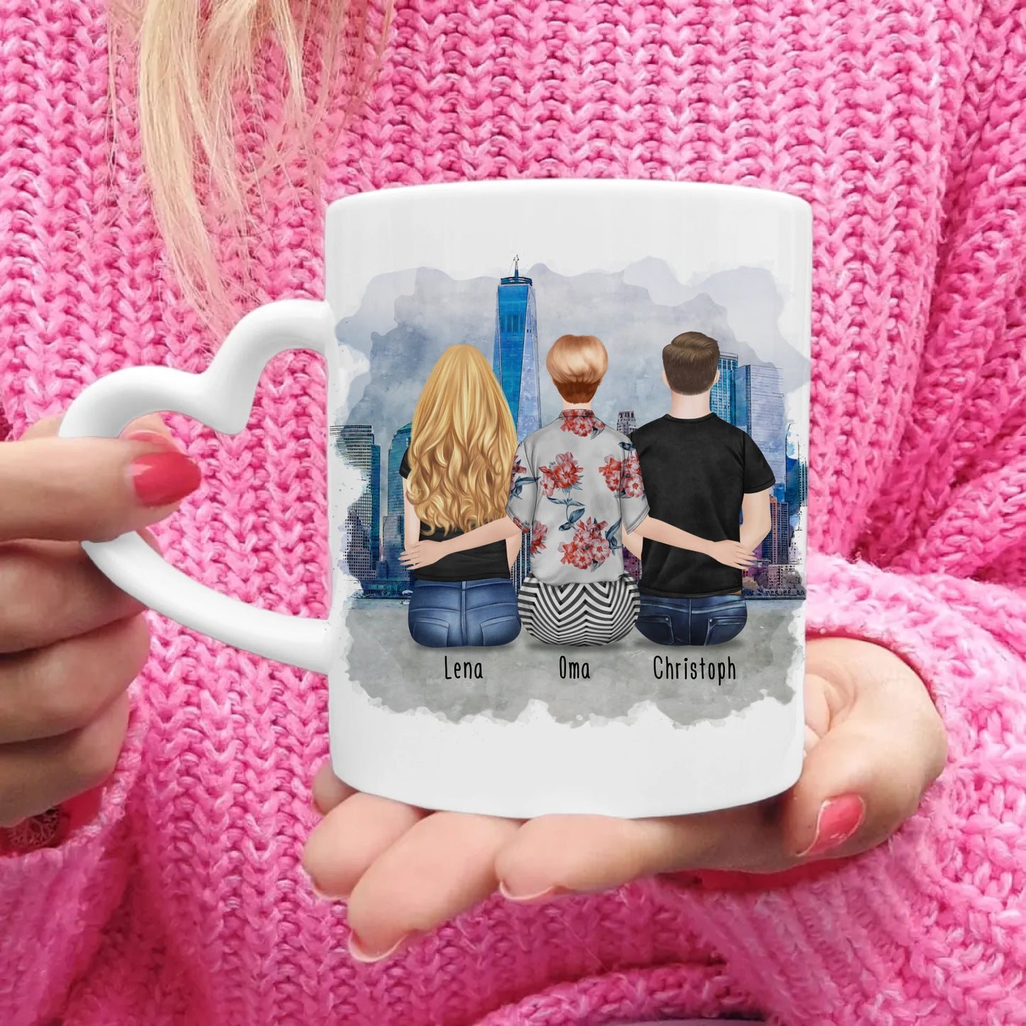 Personalisierte Tasse für Oma (1 Frau + 1 Mann + 1 Oma)