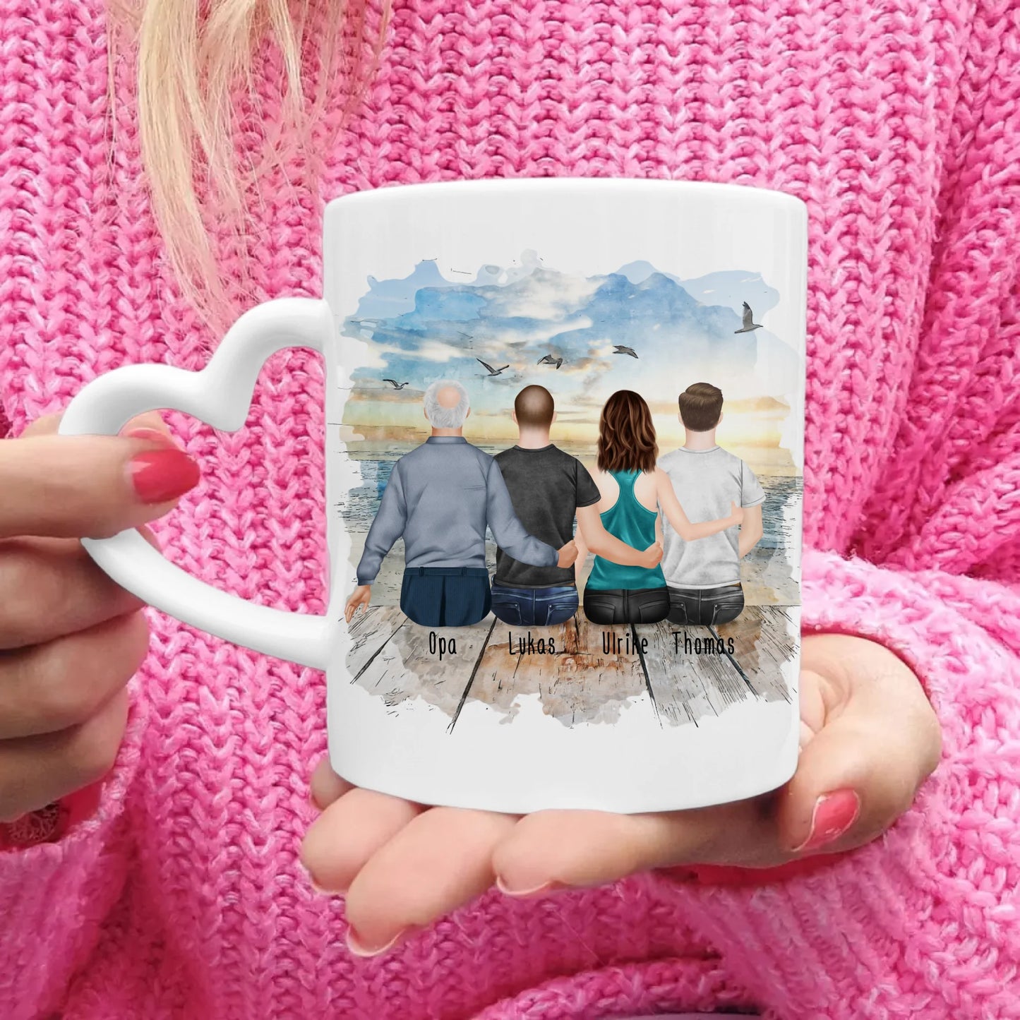 Personalisierte Tasse für Opa (1 Frau + 2 Männer + 1 Opa)