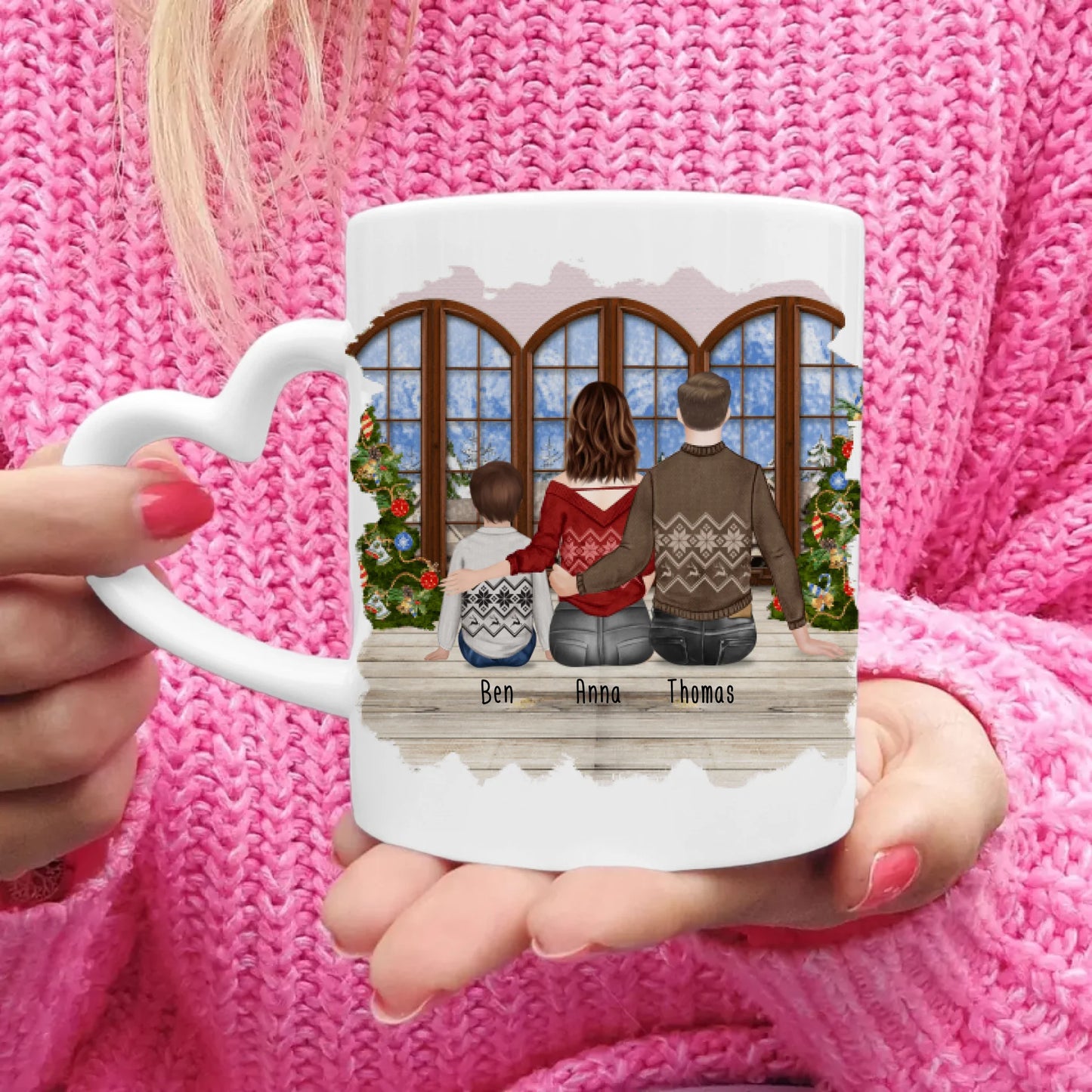 Personalisierte Tasse mit Familie (1 Kind/Baby) - Weihnachtstasse