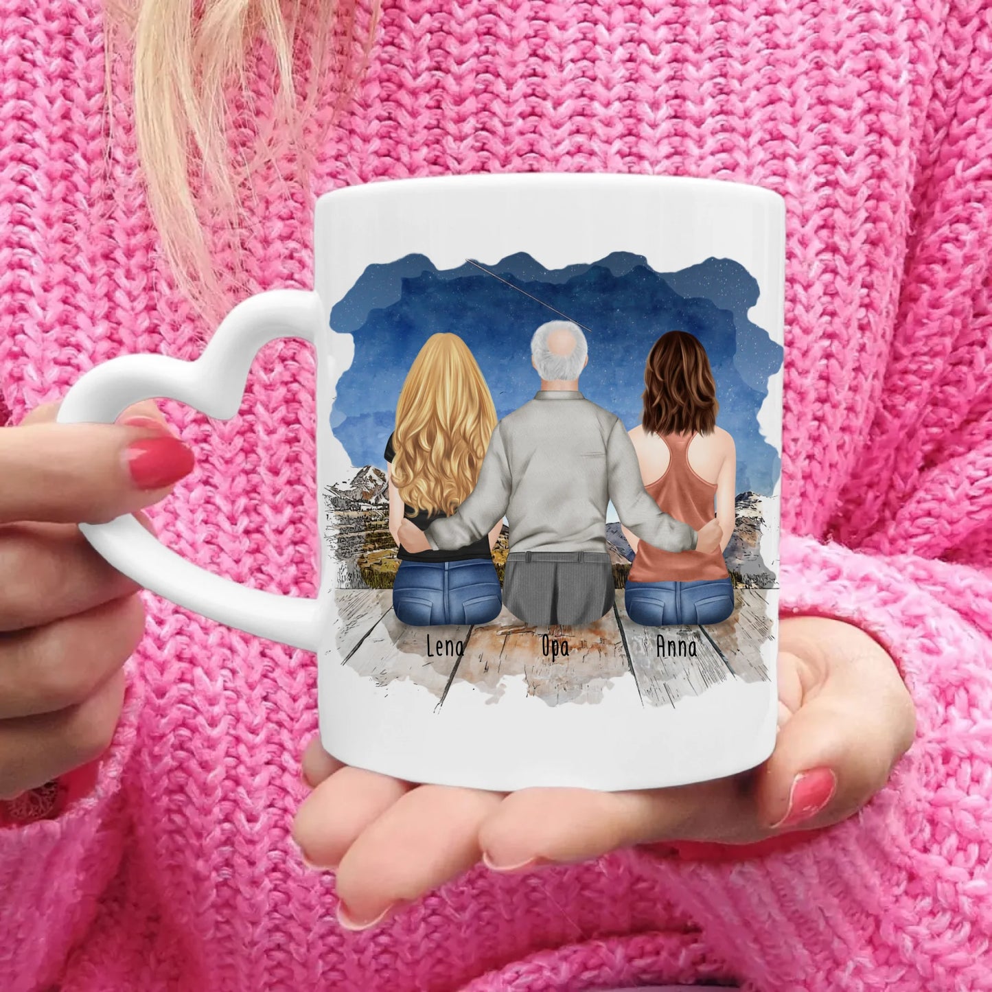 Personalisierte Tasse für Opa (2 Frauen + 1 Opa)