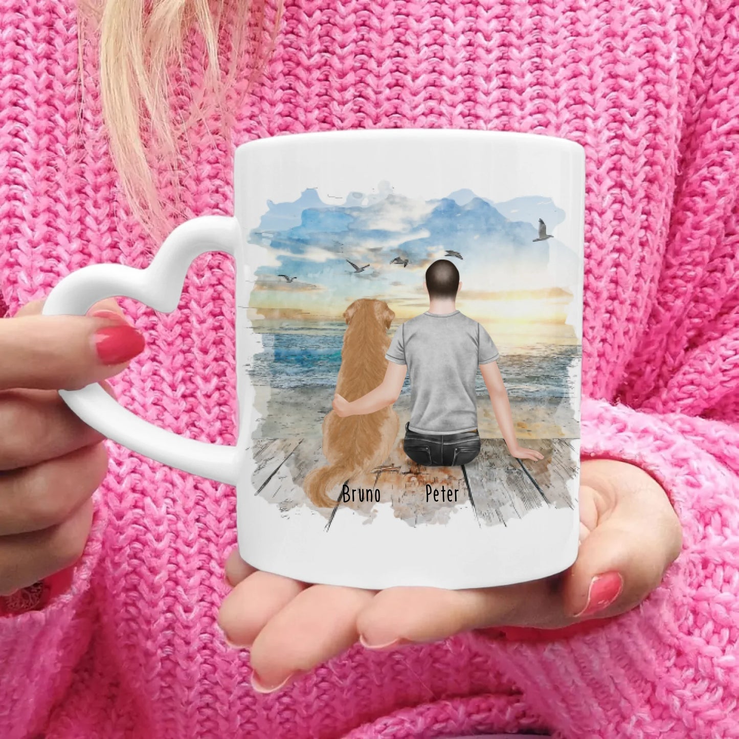 Personalisierte Tasse mit Hund und Mann (1 Hund + 1 Mann)