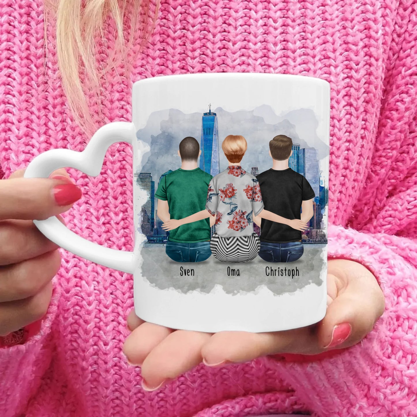 Personalisierte Tasse für Oma (2 Männer + 1 Oma)