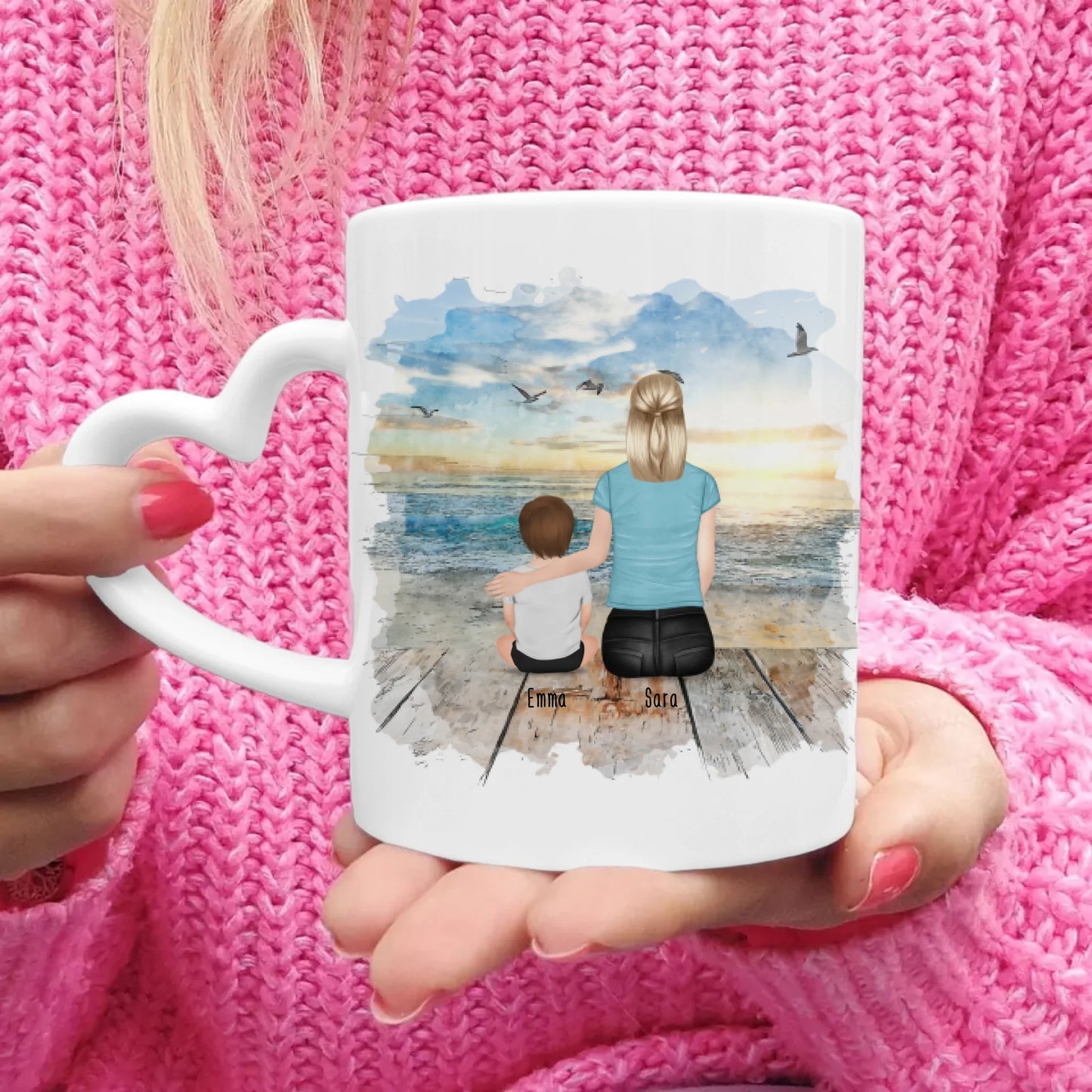 Personalisierte Tasse mit Mutter/Kind (1 Kind/Baby)