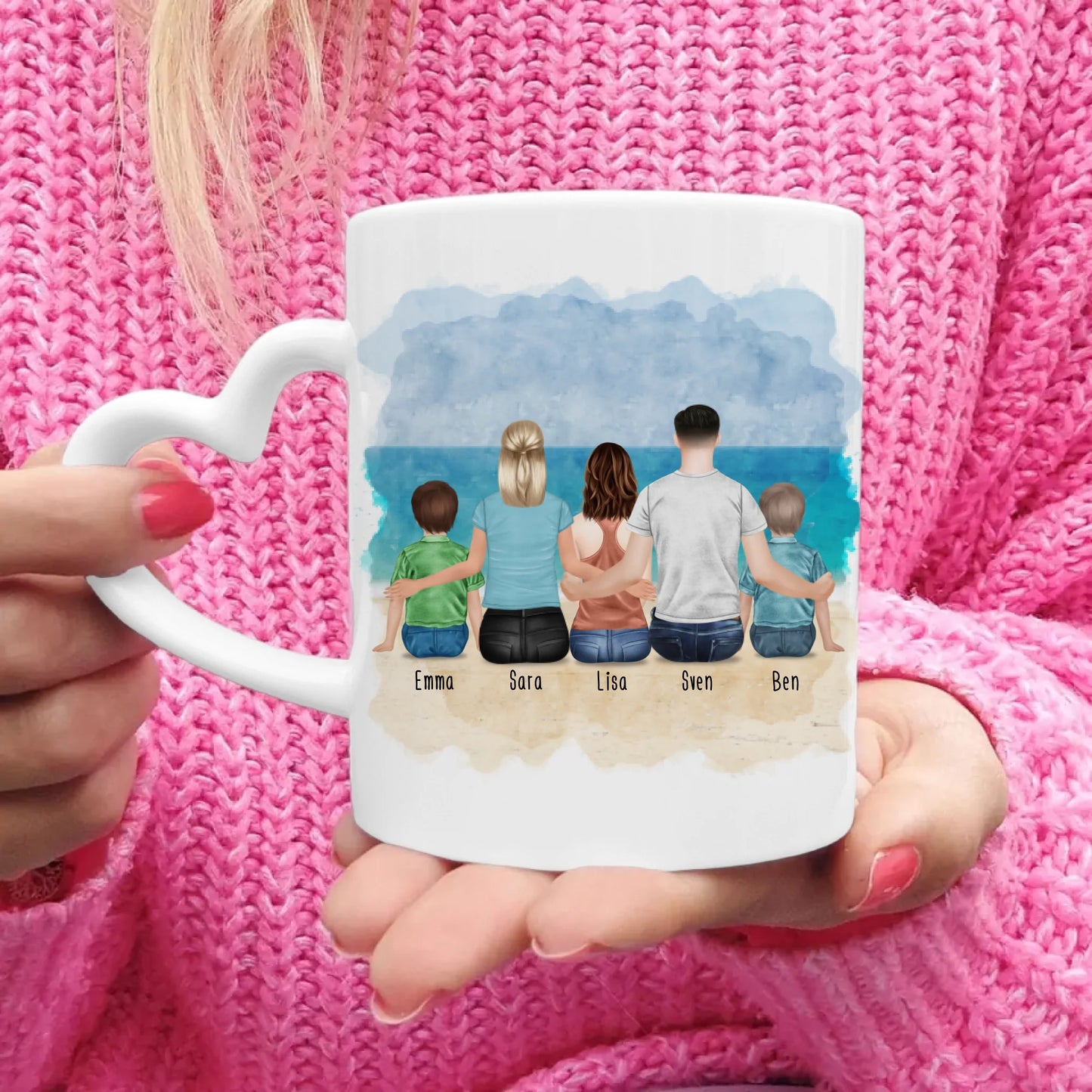 Personalisierte Tasse mit Familie (2 Kinder + 1 Teenanger)