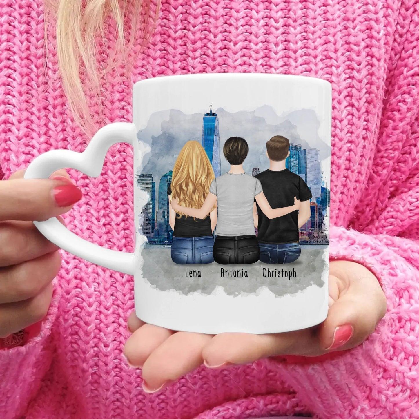 Personalisierte Tasse mit Mutter/Tochter/Sohn (1 Tochter + 1 Sohn)