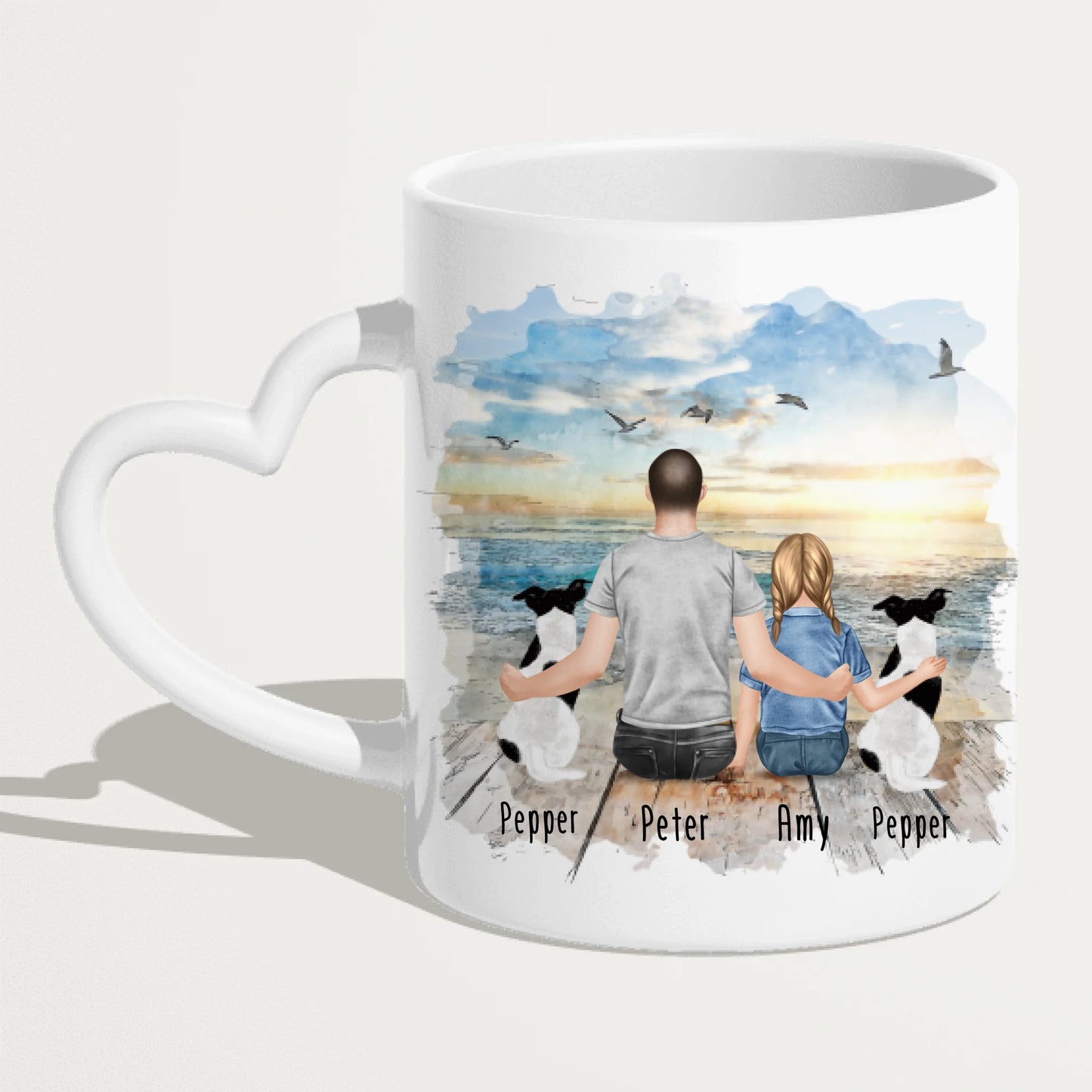 Personalisierte Tasse - 1 Mann + 1 Kind + 2 Hunde