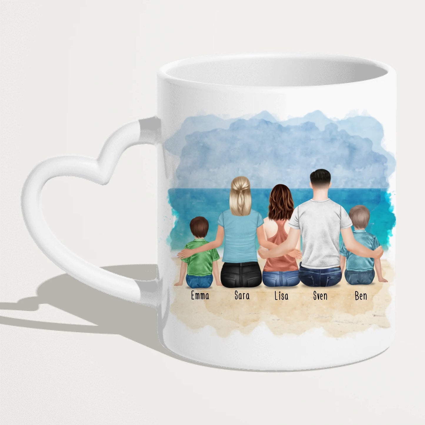 Personalisierte Tasse mit Familie (1 Kleinkind + 1 Kind + 1 Teenangerin)