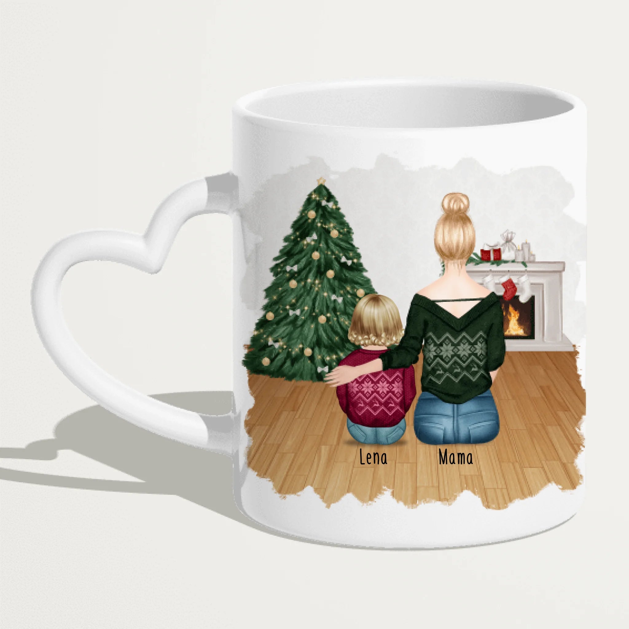 Personalisierte Tasse mit Mutter und Baby (1 Baby + 1 Mutter) - Weihnachtstasse