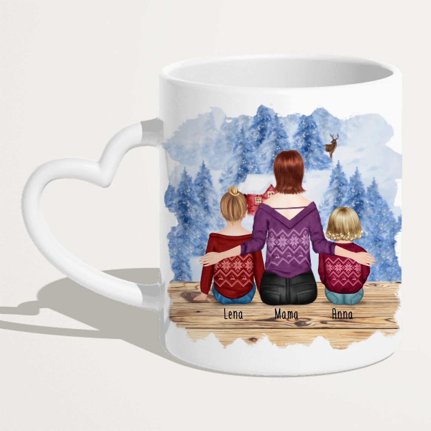 Personalisierte Tasse mit Mutter, Baby und Kind (1 Baby + 1 Kind + 1 Mutter) - Weihnachtstasse