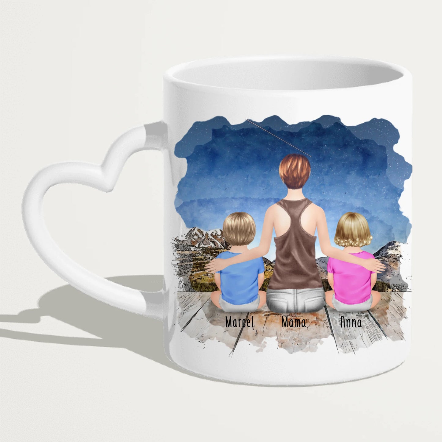 Personalisierte Tasse mit Mutter und Babys (2 Babys + 1 Mutter)