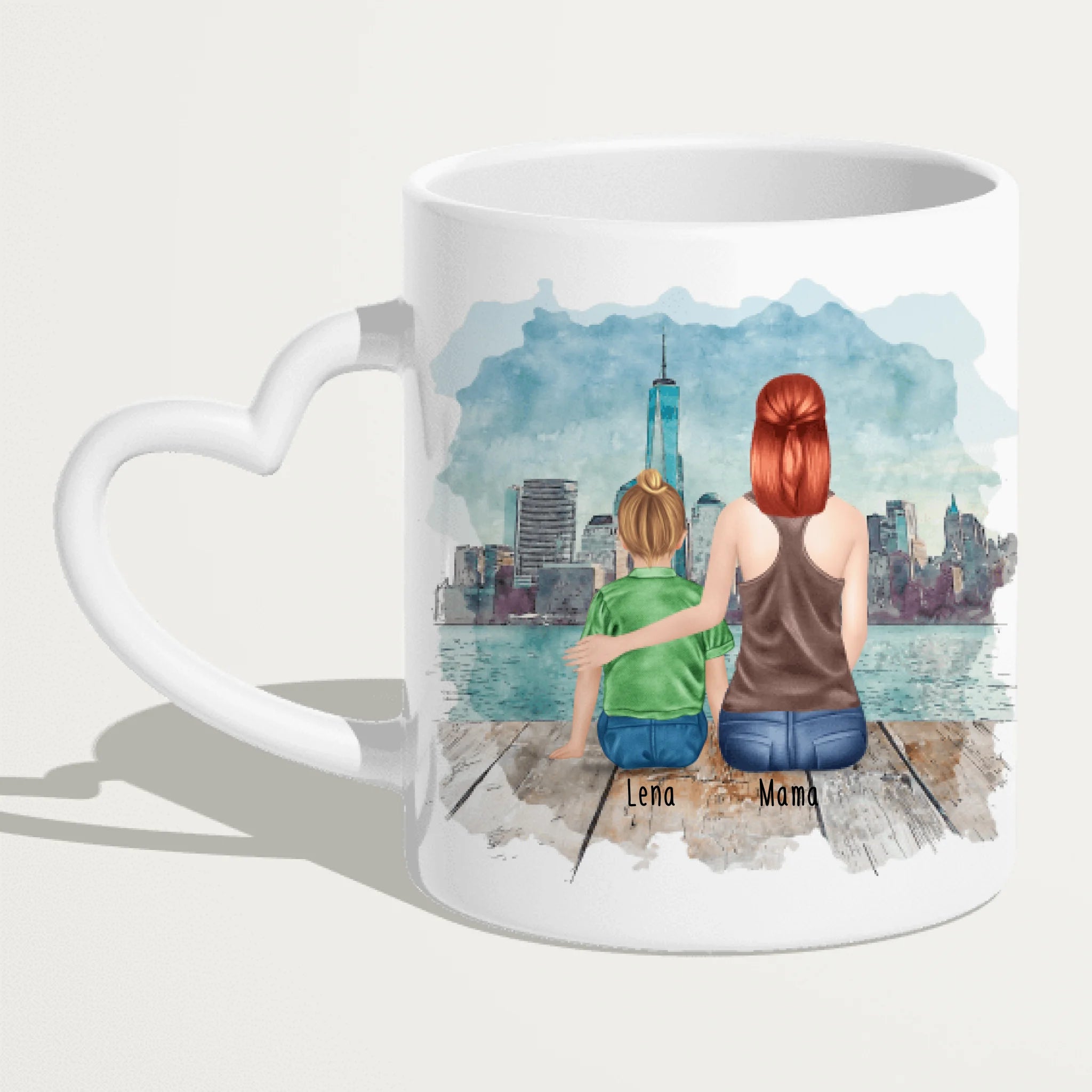 Personalisierte Tasse mit Mutter und Kind (1 Kind + 1 Mutter)