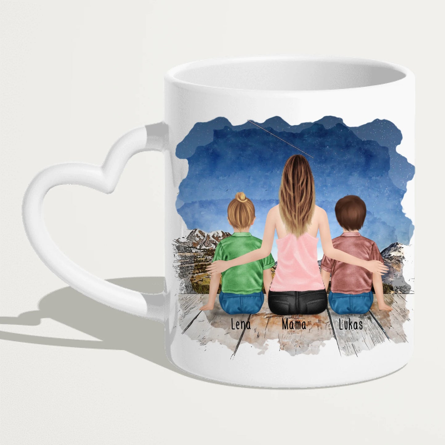 Personalisierte Tasse mit Mutter und Kindern (2 Kinder + 1 Mutter)