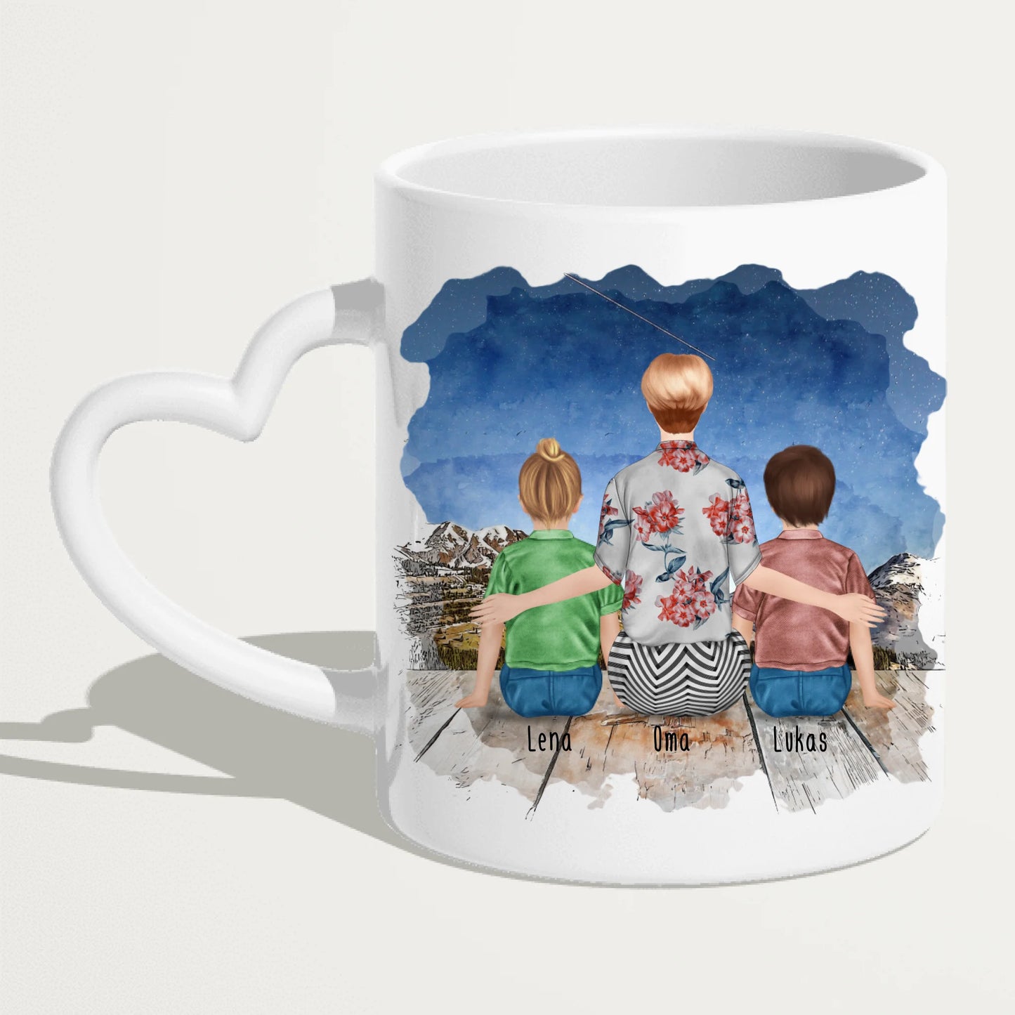 Personalisierte Tasse für Oma (2 Kinder + 1 Oma)