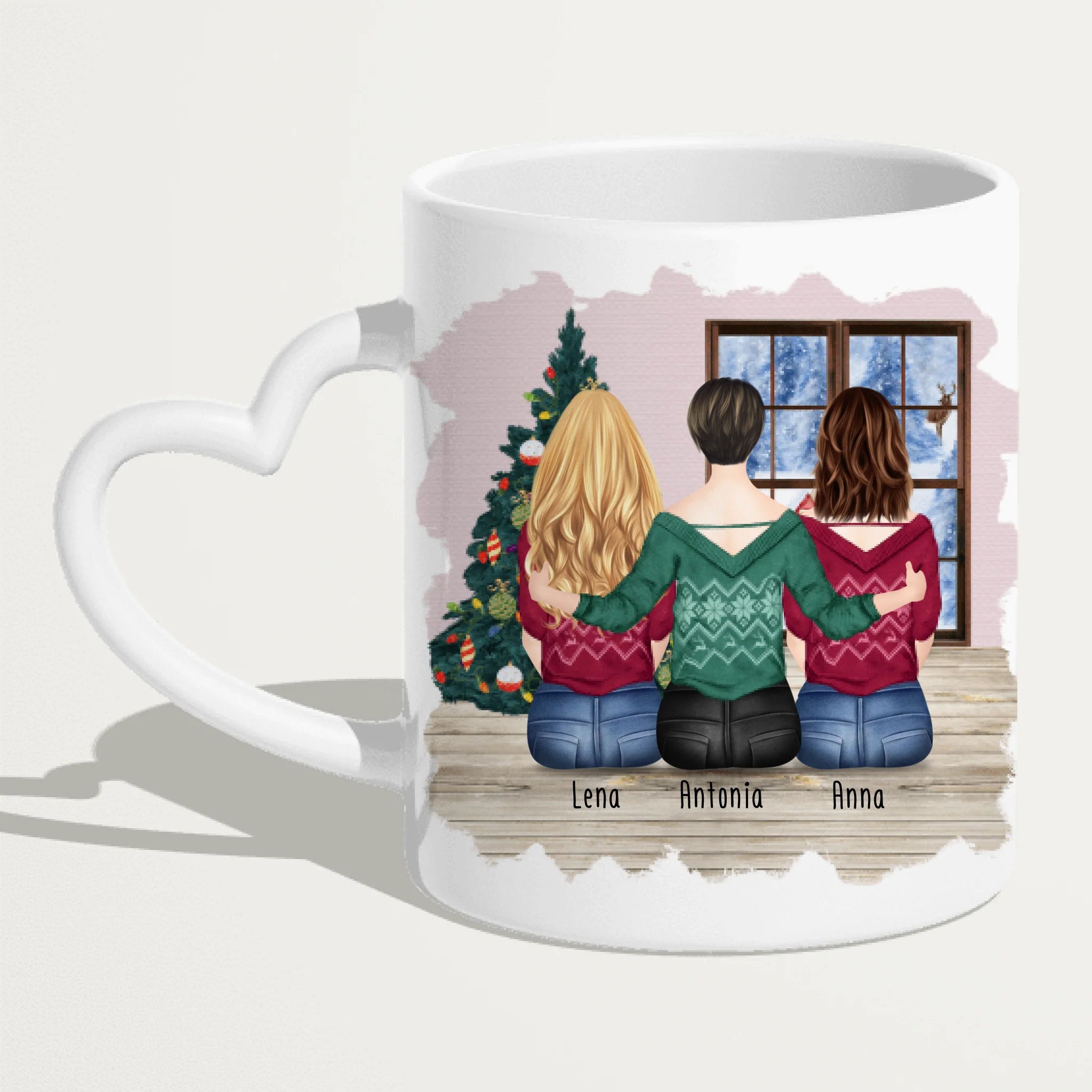 Personalisierte Tasse mit Mutter/Tochter (2 Töchter) - Weihnachtstasse