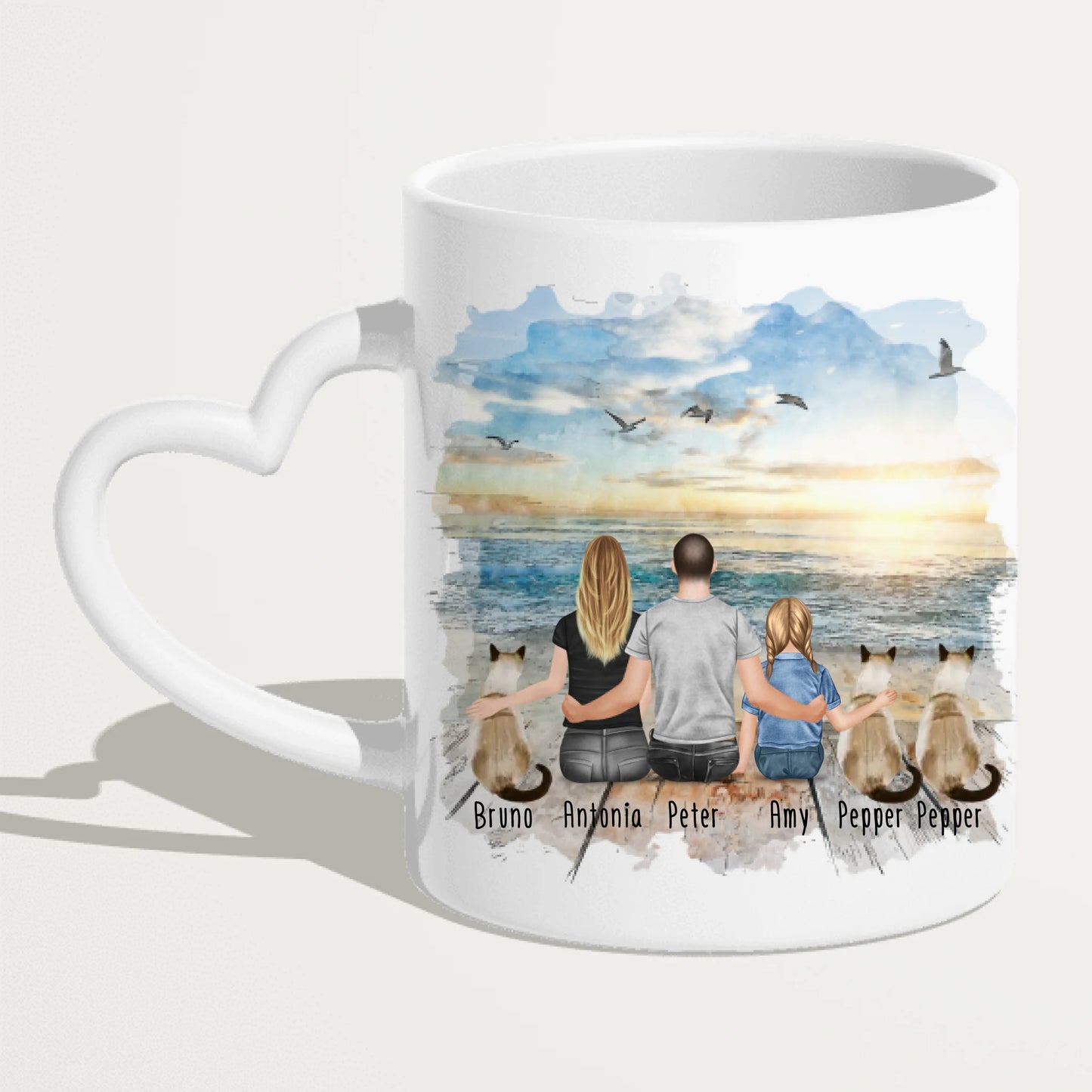 Tasse Familie mit 1 Kind + 3 Katzen