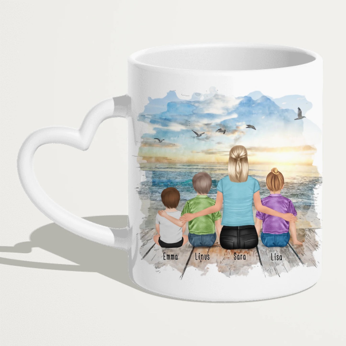 Personalisierte Tasse mit Patin (1 Baby + 2 Kinder + 1 Patin)