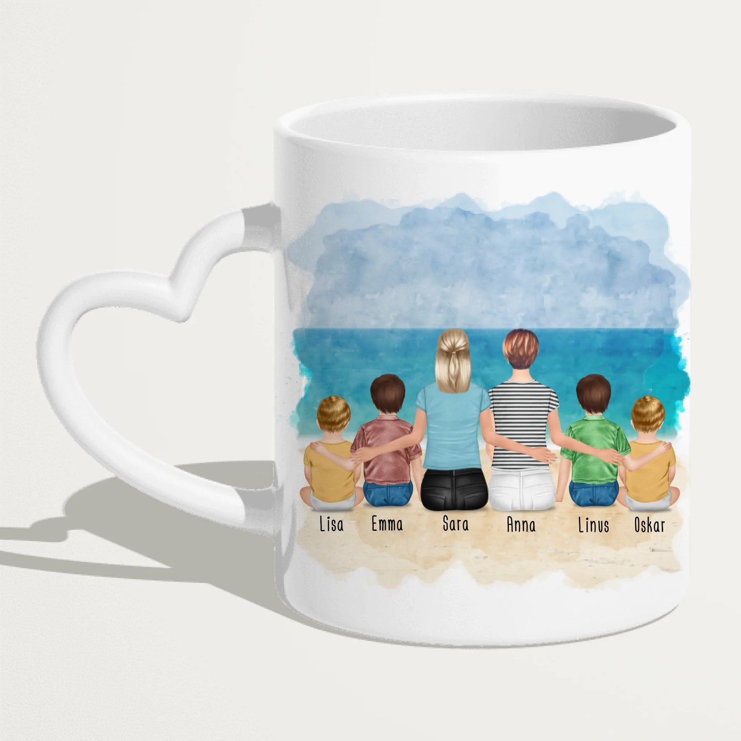 Personalisierte Tasse - 2 Frauen + 2 Kinder + 2 Babys