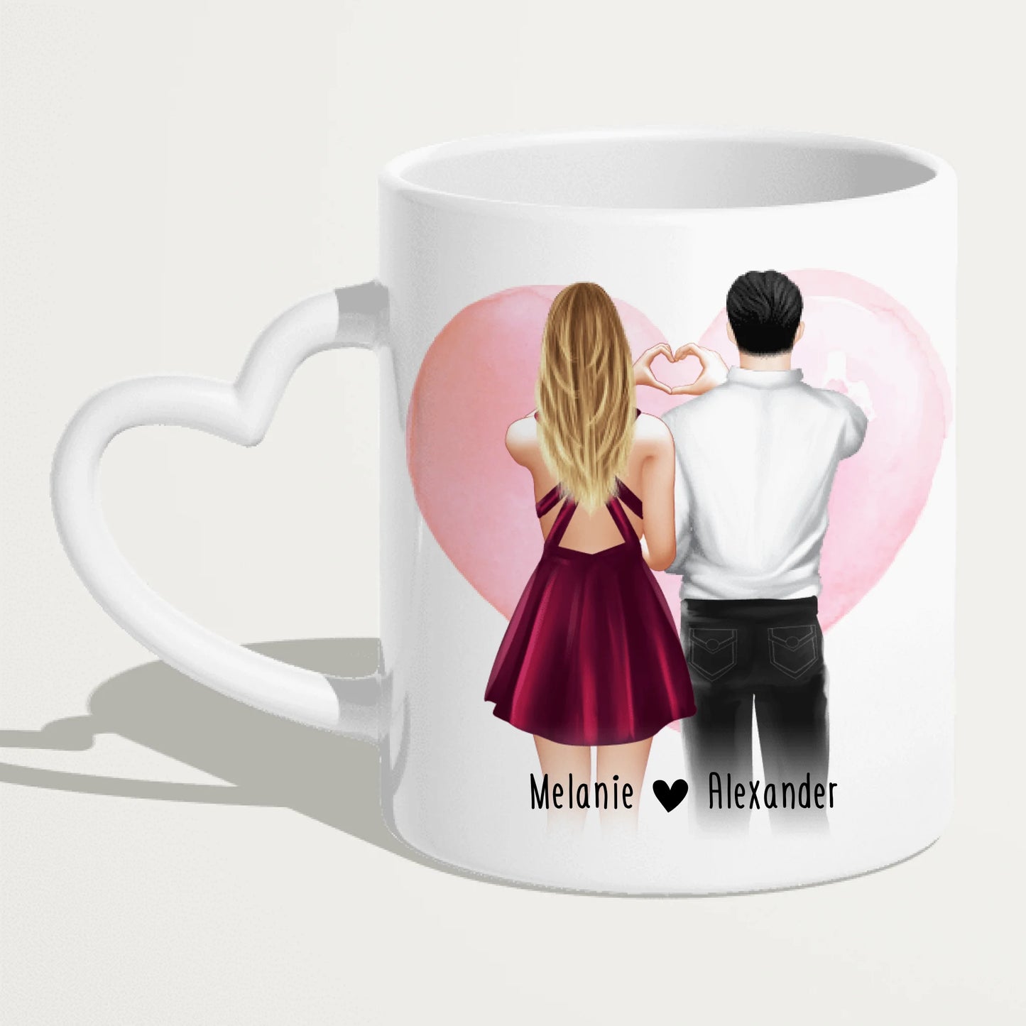 Personalisierte Tasse mit Paar (stehend) - Herz mit Händen - Pärchen Tasse