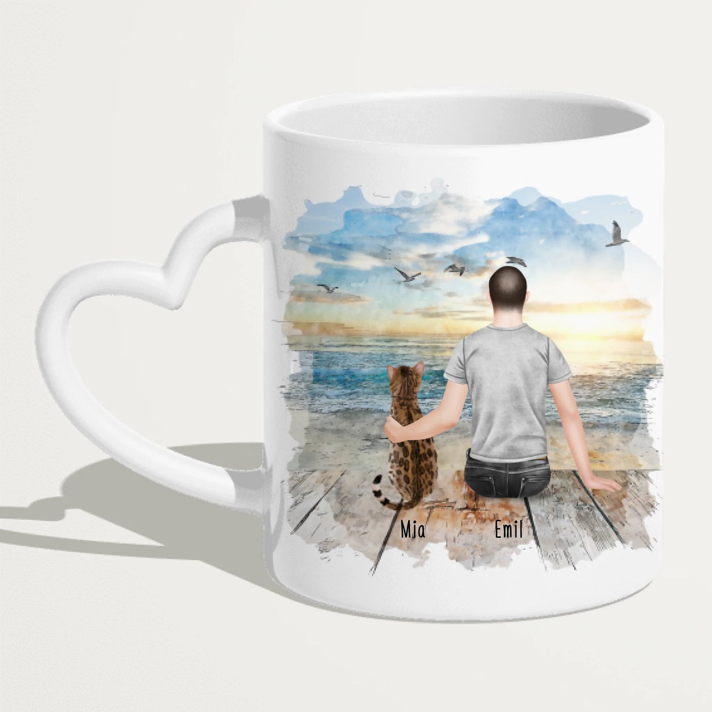 Personalisierte Tasse mit Katze und Mann (1 Katze + 1 Mann)