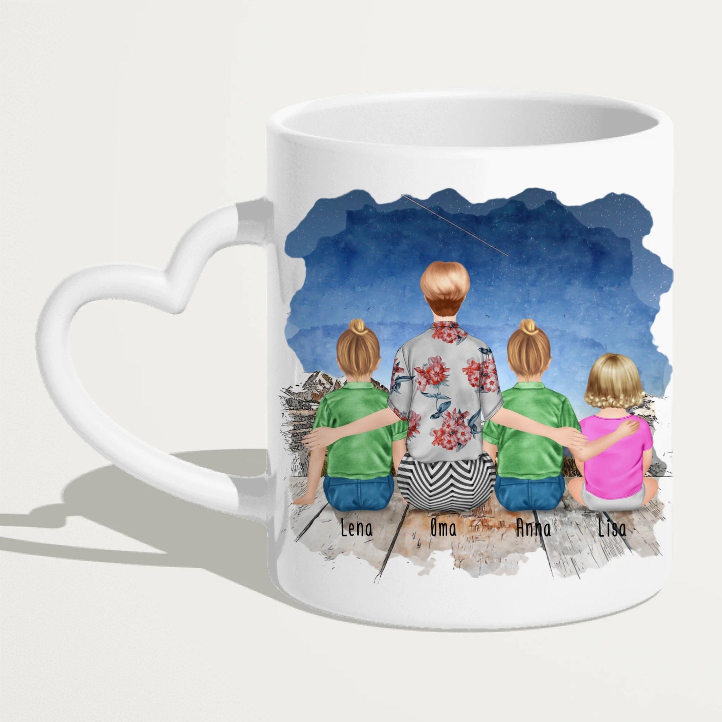 Personalisierte Tasse für Oma (2 Kinder + 1 Baby + 1 Oma)