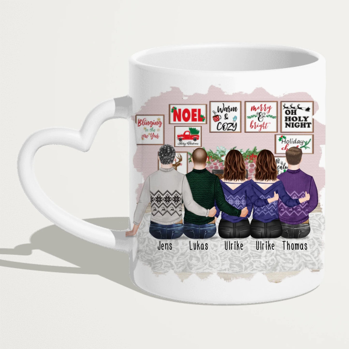 Personalisierte Tasse mit Bruder/Schwester (2 Schwestern + 3 Brüder) - Weihnachtstasse