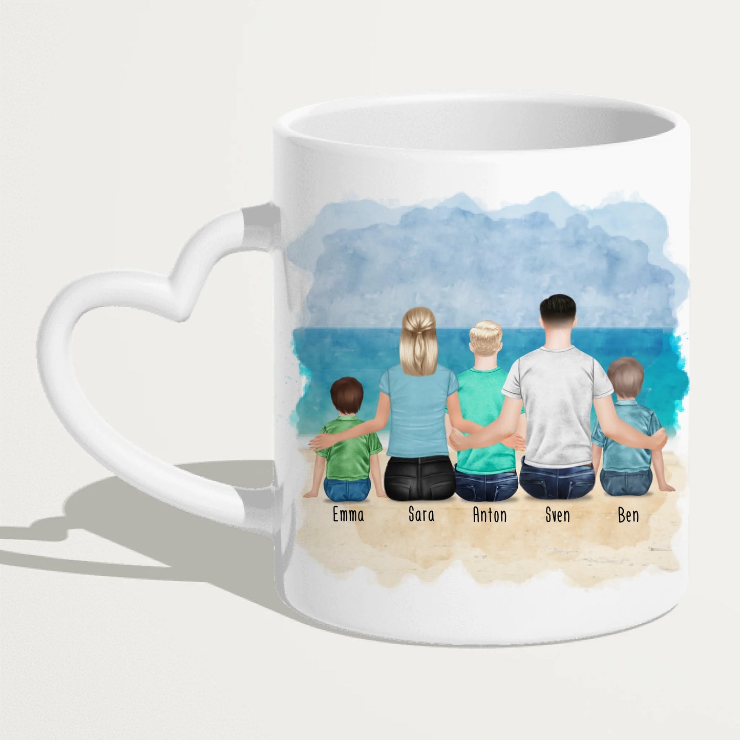 Personalisierte Tasse mit Familie (1 Kleinkind + 1 Kind + 1 Teenanger)