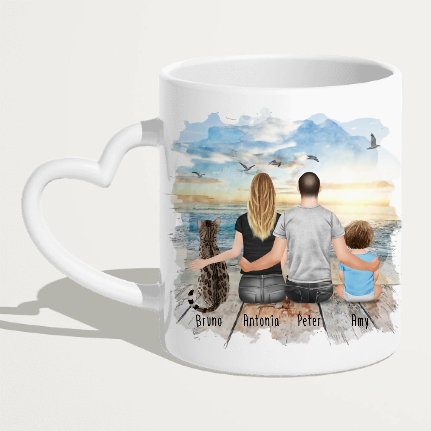 Personalisierte Tasse mit Familie + 1 Katze (1 Baby)